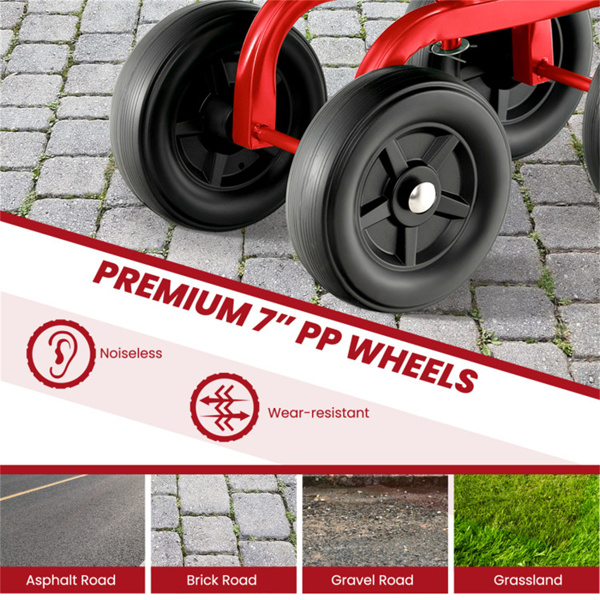 360° Garden Rolling Workseat with Swivel Seat and Adjustable Height-Red 