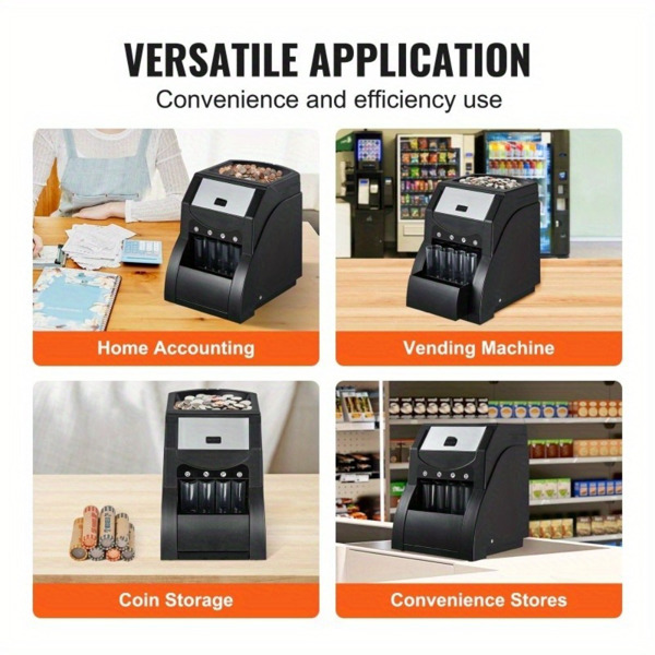 Automatic Coin Sorter Machine for US Coins - Counts & Sorts 230 Pennies/Nickels/Dimes/Quarters per Minute, 200-Coin Capacity, Ideal for Banks/Retail/Home Use