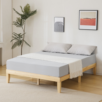 Basic bed frame painted pine wood original color Full 189*136*30.5cm wooden bed single bed