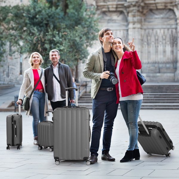 4-Piece Suitcase Set, Travel Suitcase Set, Hard Shell Trolley Made of ABS with Telescopic Handle, Hand Luggage, grey