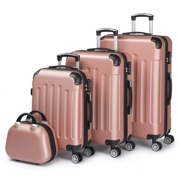 4-Piece Suitcase Set, Travel Suitcase Set, Hard Shell Trolley Made of ABS with Telescopic Handle, Hand Luggage, Rose Gold