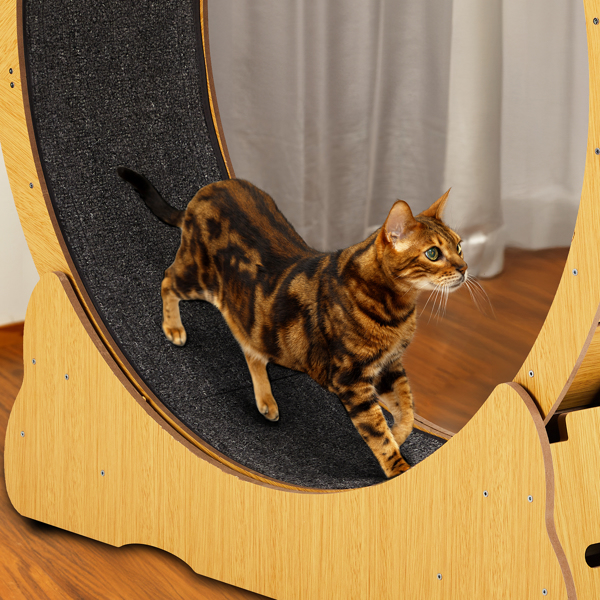 Cat Wheel Exerciser for Indoor Cats, 43.3-inch Large Cat Exercise Wheel for Running Silent, Cat Treadmill with Safety Lock for Cat's Fitness and Health, Natural Wood