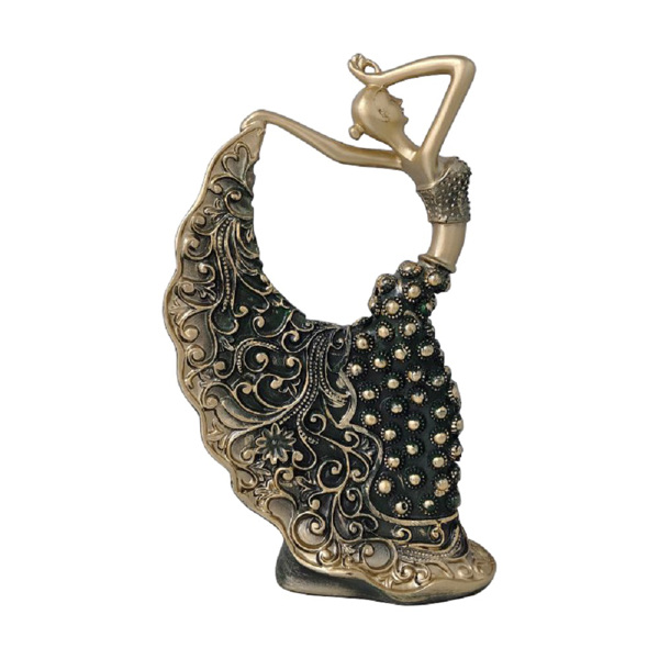 创意复古孔雀舞女艺术品桌面摆件简约轻奢北欧办公桌印度舞女摆件 孔雀舞女-复古金-3