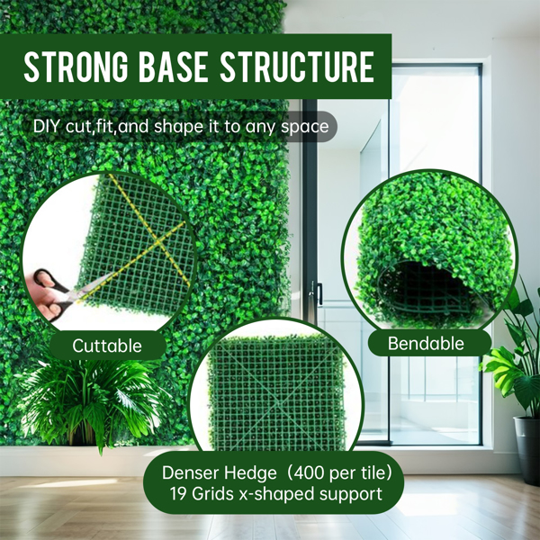 12 块 24 英寸 x 16 英寸人造黄杨木板、草墙板、黄杨木栅栏板、防紫外线适用于人造绿墙装饰、栅栏花园婚礼后院装饰-8