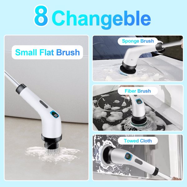Electric Spin Scrubber for Cleaning - Bathroom Floor Shower Scrubber with Long Handle Cordless Handheld Power Spin Brush, IPX7 7in1 400RPM LED-Screen Fast Charging (Ship by WFS Multichannel)