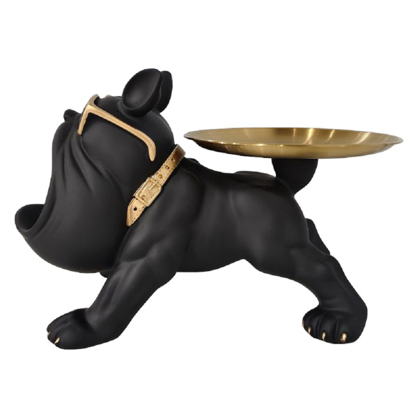 创意斗牛犬进门口放钥匙的摆件玄关鞋柜收纳盒 黑色-4