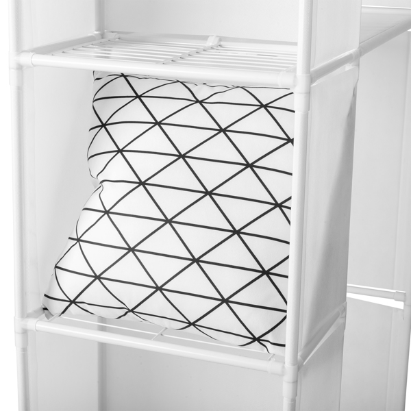 4-Tier Double Row Hanging Wardrobe with Curtains & Storage Compartments – Non-Woven Fabric Closet (88.5*44.5*162.5cm, White)