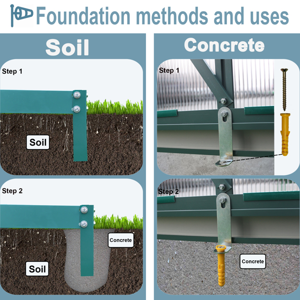 聚碳酸酯温室，6'x 8' 重型步入式植物花园温室，适用于后院/户外-7