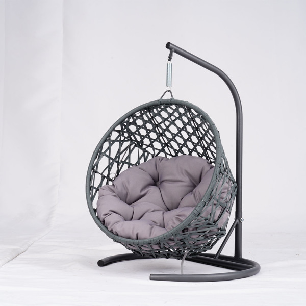 Cat Swing Bed with Stand & Cushion, Cat Egg Chair with Rattan Wicker Appearance, Indoor Hanging Swinging Cat Bed for Cats, Small Dogs, and Small Animals, Gray