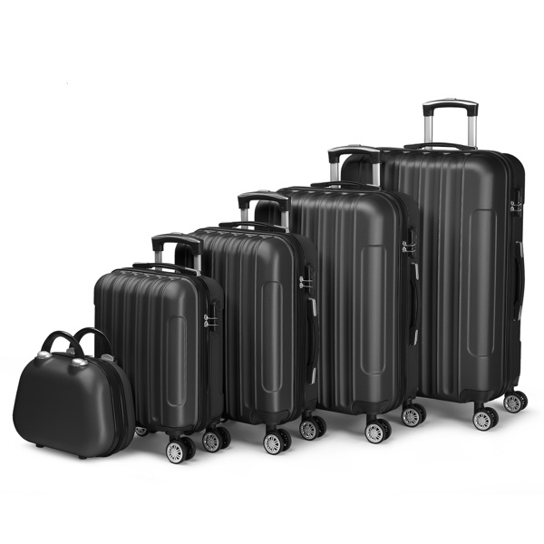 5-Piece Suitcase Set, Travel Suitcase Set with Cosmetic Case, Hard Shell Suitcase Set Made of ABS, Luggage Set with Vanity Case, black