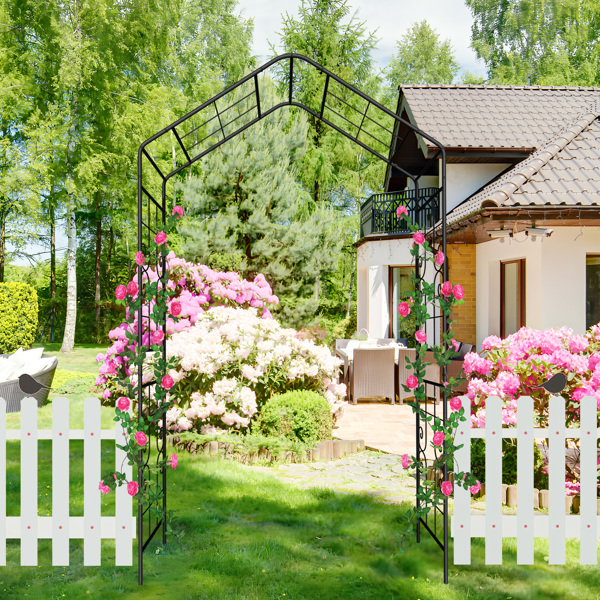 金属花园拱门 长 56.3 英寸 x 宽 16.93 英寸 x 高 94.5 英寸 攀缘植物支撑玫瑰拱门 户外 黑色-10
