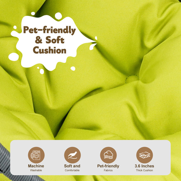 Cat Swing Bed with Stand & Cushion, Cat Egg Chair with Rattan Wicker Appearance, Indoor Hanging Swinging Cat Bed for Cats, Small Dogs, and Small Animals, Green