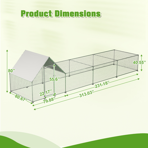 26'Lx6.7'Wx6.6' ft Large Metal Chicken Coop, Walk-in Chicken Run, Galvanized Wire Poultry Chicken Hen Pen Cage, Rabbits Duck Cages with Waterproof and Anti-Ultraviolet Cover for Outside 