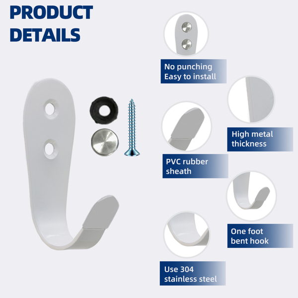 5件 不锈钢五金实用浴室门板衣帽间包包杂物大号挂钩（白色）-5