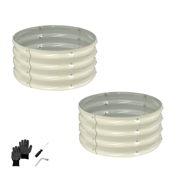 2 Pcs 2×2×1ft Raised Garden Bed, Round Galvanized Outdoor Planter Box, Metal Garden Bed for Planting Vegetables Fruits Flowers, White