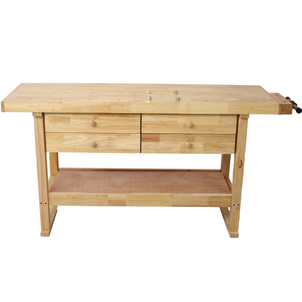 60in Workbench with 4 Drawers Wooden Workbench for Garage Workshop and Home, with Rapid Action Woodworking Vise 7 Inch Jaw Width Made with Heavy-Duty Cast Iron ,GRAY 