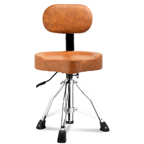 Drum Throne with Backrest, Hydraulic Drum Stool Adjustable Height, Heavy Duty Hydraulic Drum Seat Saddle Design for Drummers Brown