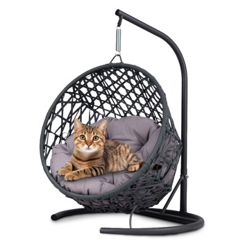 Cat Swing Bed with Stand & Cushion, Cat Egg Chair with <b style=\\'color:red\\'>Rattan</b> Wicker Appearance, Indoor Hanging