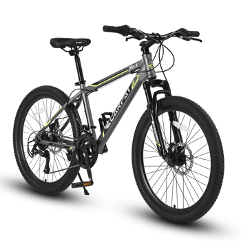 24 Inch Mountain Bike Boys Girls, Steel  Frame, Shimano 21 Speed Mountain Bicycle with Daul Disc Brakes and Front Suspension MTB