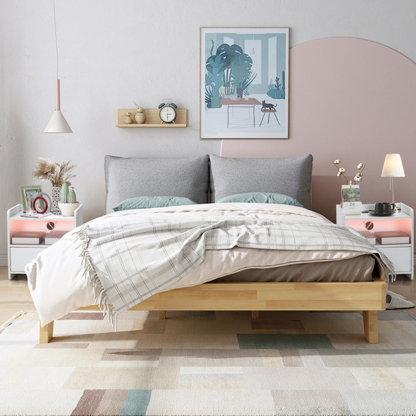 39*29*41cmcm Particleboard Pasted Triamine Single Drawer With Socket With LED Light Bedside Table White