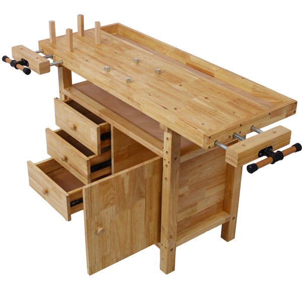 Wood Workbench - Wooden Workbench for Garage Workshop and Home, with Rapid Action Woodworking Vise 7 Inch Jaw Width Made with Heavy-Duty Cast Iron ,GRAY 