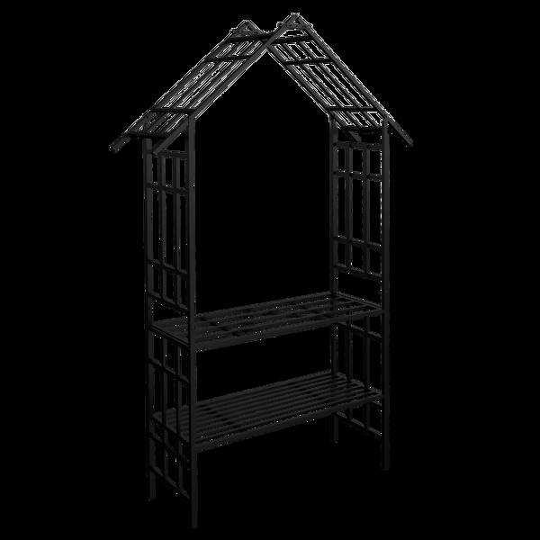 金属花园拱门带长凳可改装成花架 W58.07*H97.24 攀缘植物支撑玫瑰拱门户外黑色-6