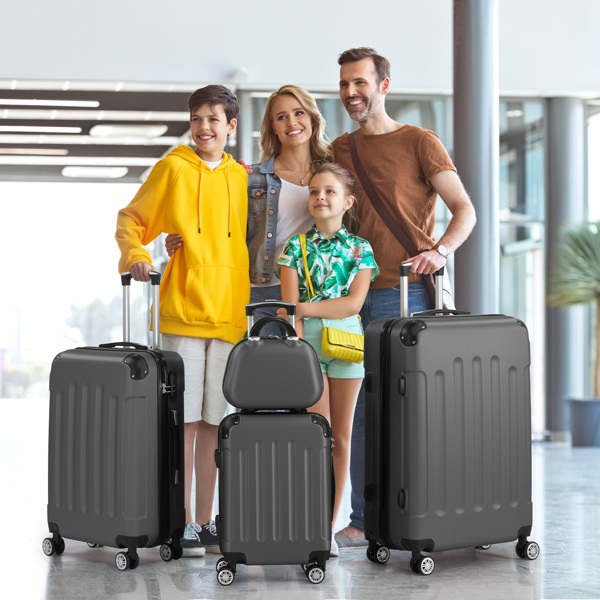 4-Piece Suitcase Set, Travel Suitcase Set, Hard Shell Trolley Made of ABS with Telescopic Handle, Hand Luggage, Gray
