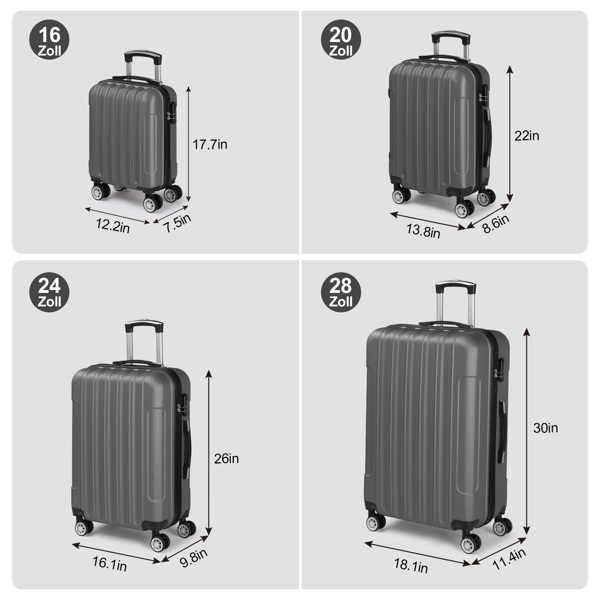 4-Piece Suitcase Set, Travel Suitcase Set, Hard Shell Trolley Made of ABS with Telescopic Handle, Hand Luggage, grey