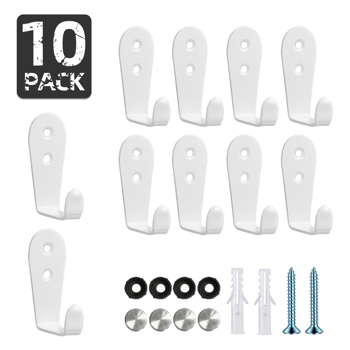 10 stainless steel single-hook hooks for bathroom, living room and dining room storage items (white)