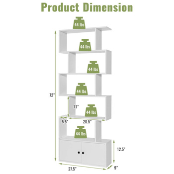 6层几何书架，带白色橱柜和门 （amazon shipping-发货，WALMART禁止销售）周末不发货