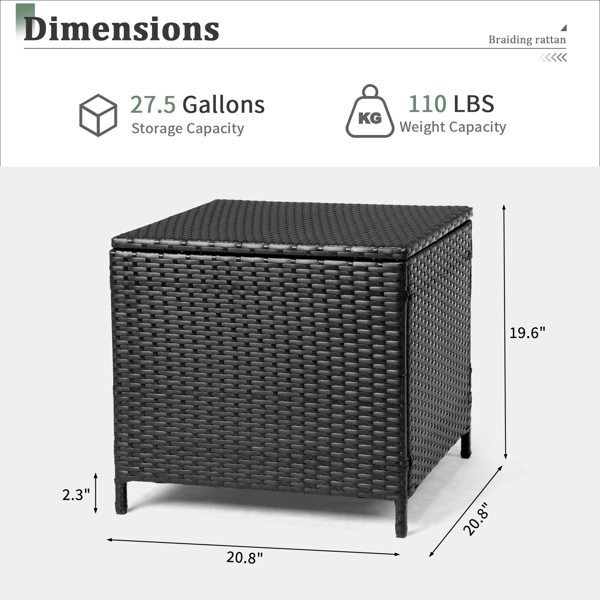 Outdoor PE Wicker Side Table with Storage, Patio Rattan End Table Square Container for Furniture Covers, Toys and Gardening Tools, Black