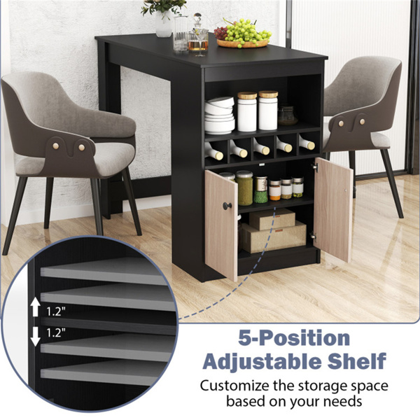 48 inch black kitchen bar table with storage cabinet and wine rack