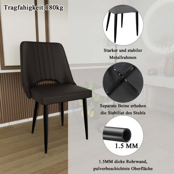 餐椅（一套 4 把），带高靠背的仿皮餐椅，带金属脚的现代厨房椅，适合客厅厨房的软垫餐桌椅-4