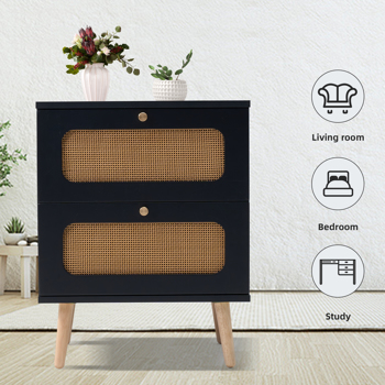 2-drawer <b style=\\'color:red\\'>Rattan</b> Nightstand for Bedroom and Living Room, End Table, Side Table with 2 Hand Made