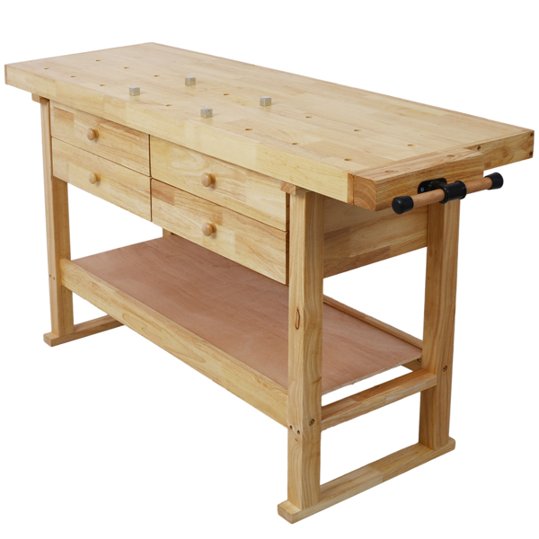 60in Workbench with 4 Drawers Wooden Workbench for Garage Workshop and Home, with Rapid Action Woodworking Vise 7 Inch Jaw Width Made with Heavy-Duty Cast Iron ,GRAY 