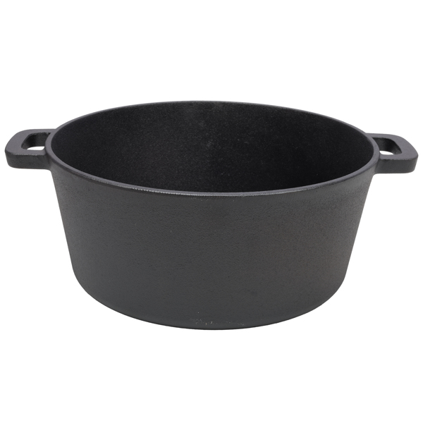 2 in 1 Pre-Seasoned Cast Iron Dutch Oven With Dual Handles, Outdoor Camping Deep Pot for Camping Fireplace Cooking BBQ Baking Campfire, 5 Quart.With 2pcs Silicone Handel Covers.