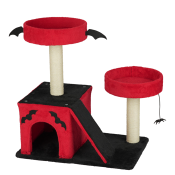 26\\" Gothic Cat Tree, Cat Tower with Spacious Cat Condo, 2 Padded Perches, Spider Toy, Scratching Posts, Scratching Ladder for Large Cats, Red & Black
