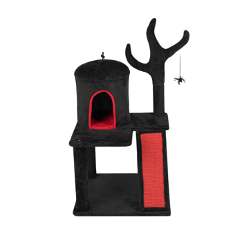 42\\" Gothic Cat Tree, Halloween Cat Tower Cat Tree with Spacious Cat Condo, Brach Shaped Scratching Post, Scratching Ladder, Spider Toy for Indoor Cats, Red & Black