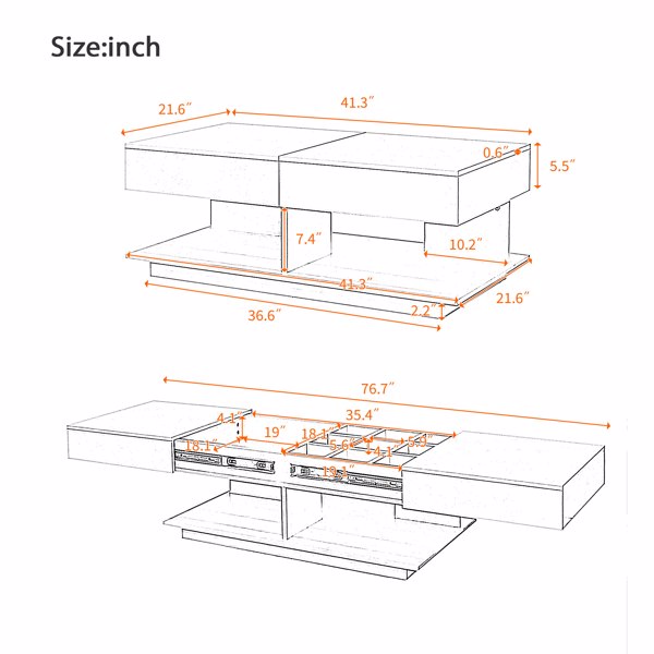 41.3''-76.7'' 可延伸咖啡桌，高效中央咖啡桌，带多个储物隔间，多功能可调节咖啡桌，带隐藏储物空间，适用于客厅-16