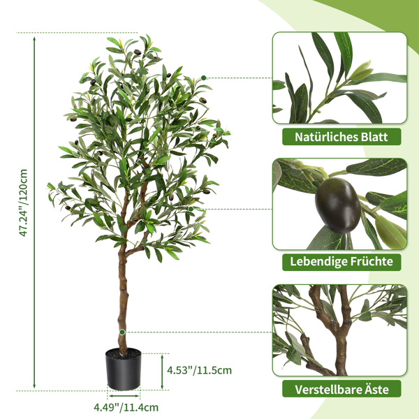 120cm 橄榄树 550叶片 22果 PVC 绢布 仿真树-3