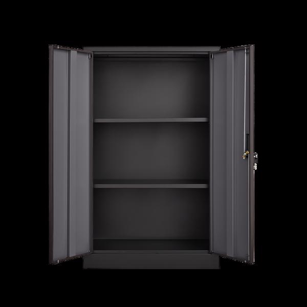 带锁门和可调节搁板的金属储物柜，折叠文件储物柜，适用于家庭办公室、学校、车库的折叠储物柜，黑色-1