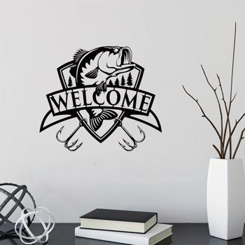 1pc Fishing Metal Sign, Welcome Sign, Bass Fishing Metal, Fish Metal Sign, Bass Fishing Art, Fisherman Gift, Cabin Decor