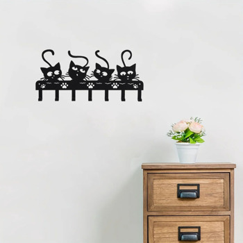 令人毛骨悚然的黑猫墙上安装钥匙持有人与7挂钩和可爱的万圣节猫设计-理想的幽灵的家庭装饰（TikTok、temu下自提）