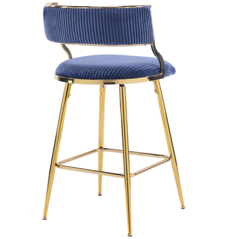 2pcs Thick Corduroy Gold-plated Iron Feet Bar Stool Blue