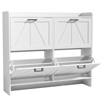 Shoe Storage Cabinet with 4 Flip Drawers for Entryway, Farmhouse Hidden Shoe Cabinet for Entrance Hallway
