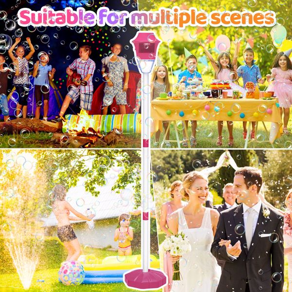（TK Temu 仅支持自提）带音乐和灯光的自动泡泡机，彩色泡泡机，可调节高度的立式路灯造型夏季户外趣味玩具，适合幼儿婚礼派对 红-5