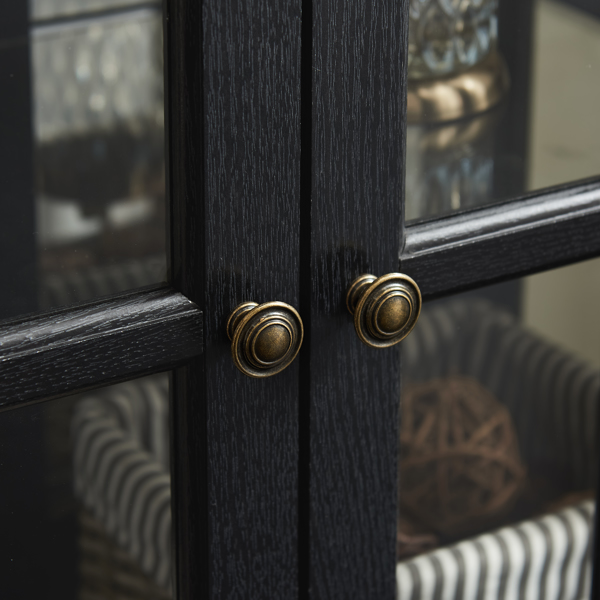 LED 古玩展示柜，带可调节搁板的古董展示柜，复古设计优质展示柜，带格子门，优雅书柜和储物柜，适用于家居装饰和组织 黑色-17