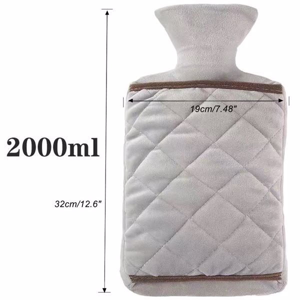 热水袋 加热神器注水PVC热水袋 毛绒暖手袋 背部颈部肩部暖宝宝 双插手灰色菱格布套+热水袋【2000ML】-3