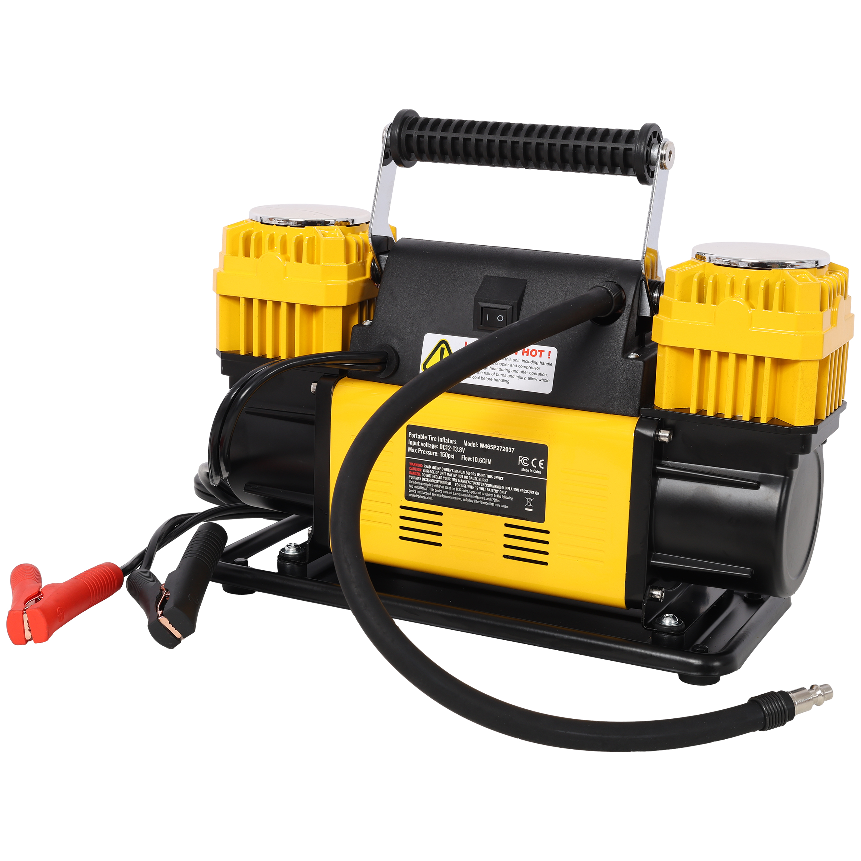 12V Dual Cylinder Heavy Duty Air Compressor, Tire Inflator with Pressure Gauge, Max 150 PSI view 1