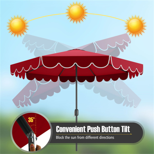 10英尺带曲柄倾斜调节的露台伞-红色-5
